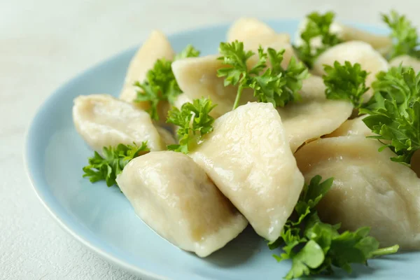 Concept Tasty Food Vareniki Pierogi White Textured Table — Stock Photo, Image