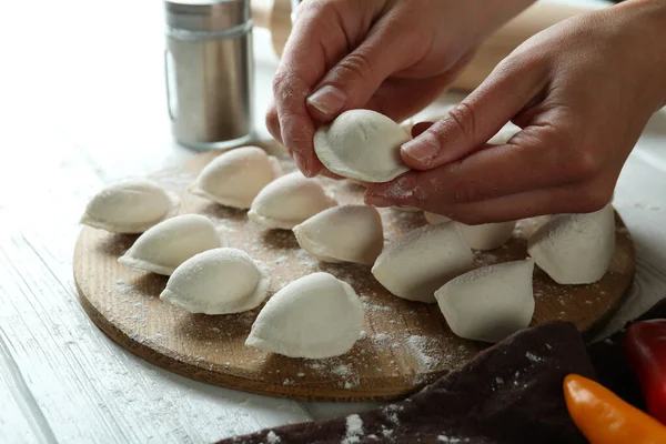 Concetto Cottura Vareniki Pierogi Primo Piano — Foto Stock