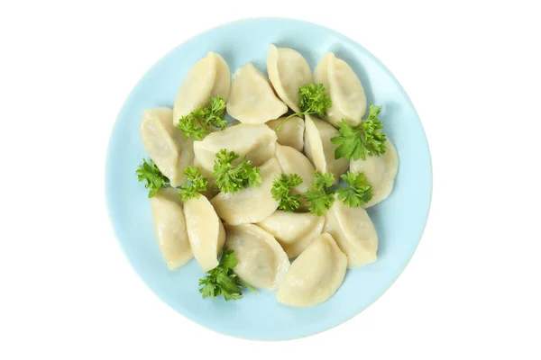 Plaat Van Vareniki Pierogi Geïsoleerd Witte Achtergrond — Stockfoto