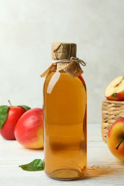 Homemade Apple Vinegar Ingredients White Wooden Table — Foto de Stock