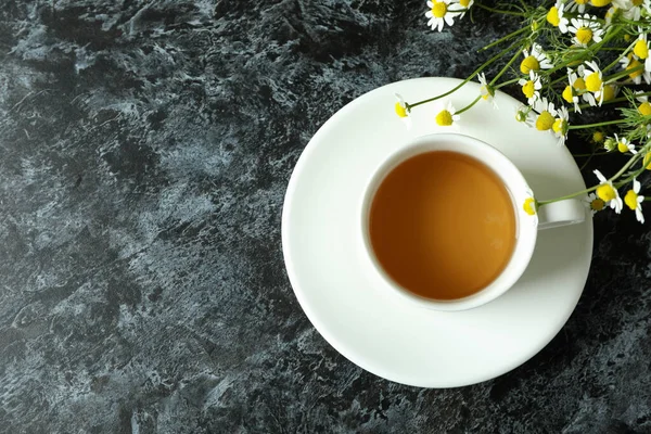 Cup Chamomile Tea Black Smokey Table — Stock Photo, Image