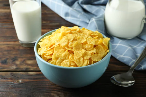 Concept Tasty Breakfast Cornflakes Wooden Table — Stock Photo, Image