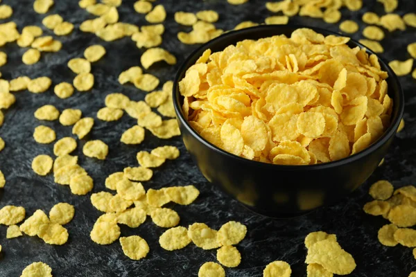 Bowl Cornflakes Sprinkled Cornflakes Black Smokey Background — Stock Photo, Image