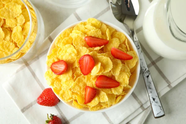 Concept Tasty Breakfast Cornflakes White Textured Table — Stock Photo, Image