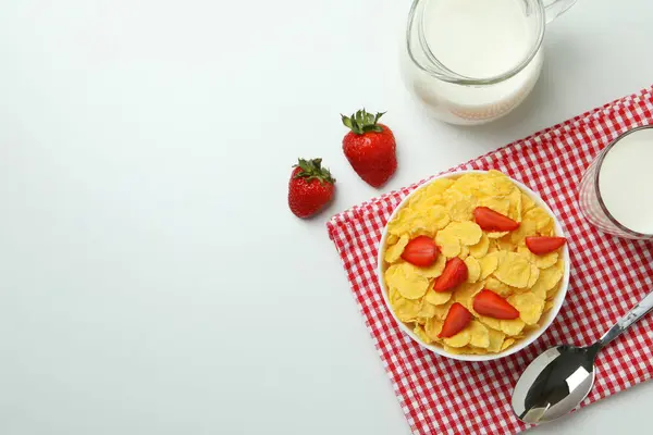 Концепція Смачного Сніданку Кукурудзяними Пластівцями Білому Тлі — стокове фото