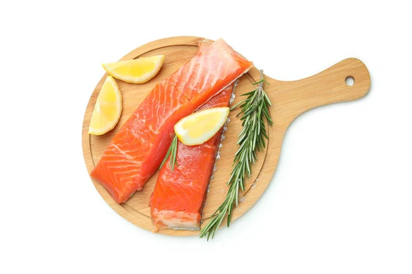 Board Fresh Raw Salmon Isolated White Background — Stock Photo, Image