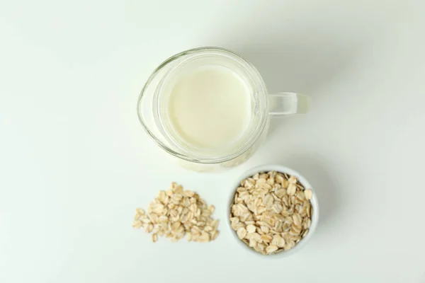 Pitcher Milk Cereals White Background — Stock Photo, Image