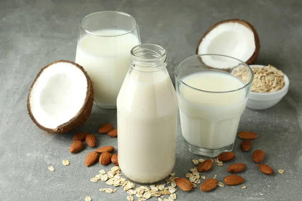 Concept Vegan Milk Gray Textured Background — Stock Photo, Image