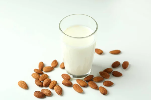 Glass Milk Almonds White Background — Stock Photo, Image