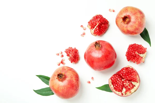 Ripe Pomegranate White Background Space Text — Stock Photo, Image