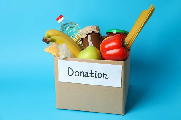 Concept Donate Donation Box Blue Background — Stock Photo, Image