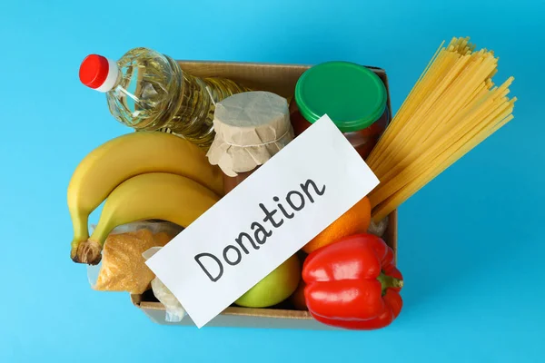 Concepto Donar Con Caja Donación Sobre Fondo Azul — Foto de Stock