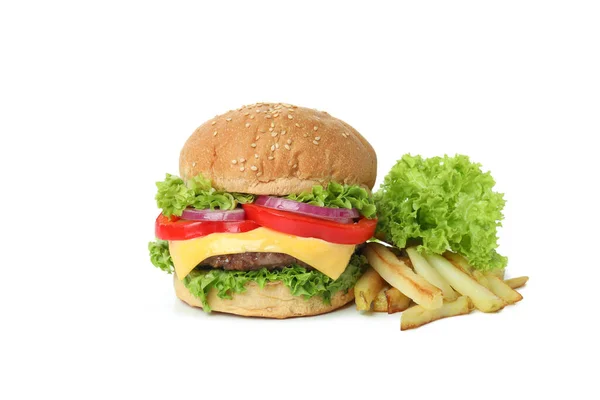 Концепция Вкусной Пищи Гамбургером Изолированы Белом Фоне — стоковое фото