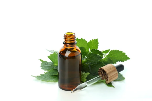 Bottle Nettle Essence Oil Isolated White Background — Stock Photo, Image