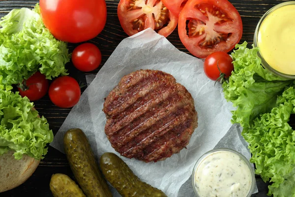 Koncept Vaření Burger Složkami Burgeru Detailní Záběr — Stock fotografie