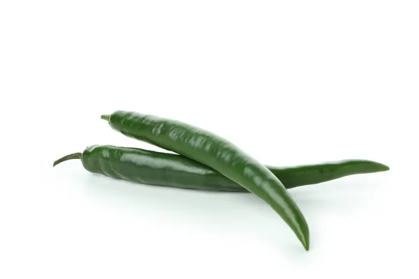 Groene Hete Paprika Geïsoleerd Witte Achtergrond — Stockfoto