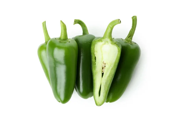 Groene Hete Paprika Geïsoleerd Witte Achtergrond — Stockfoto