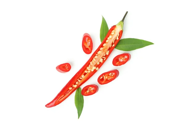Red Hot Chili Pepper Slices Isolated White Background — Stockfoto