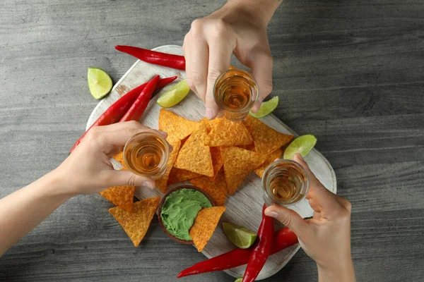 Party Concept Tequila Guacamole Chips — Stock Photo, Image