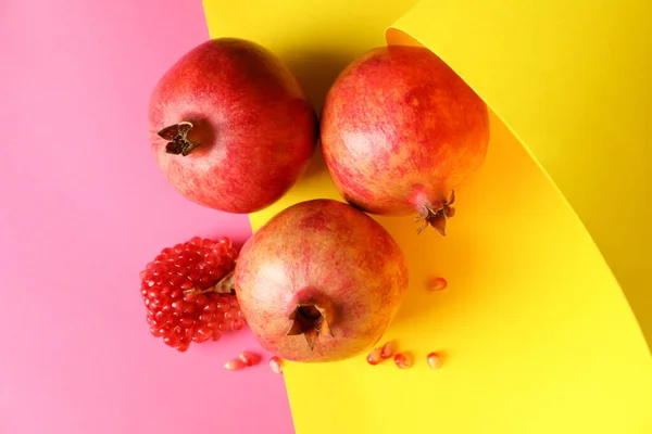 Ripe Pomegranate Fruits Two Tone Background — Stock Photo, Image
