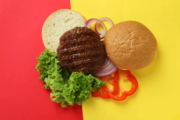Έννοια Της Μαγειρικής Burger Δύο Τόνους Φόντο — Φωτογραφία Αρχείου