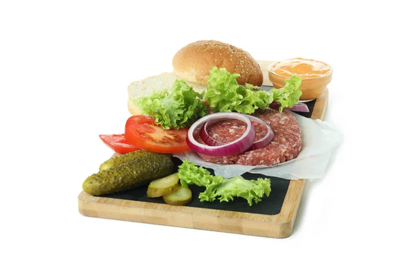 Концепция Приготовления Гамбургера Изолированы Белом Фоне — стоковое фото