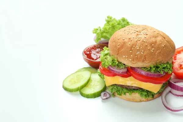 Έννοια Του Νόστιμο Φαγητό Νόστιμα Burger — Φωτογραφία Αρχείου