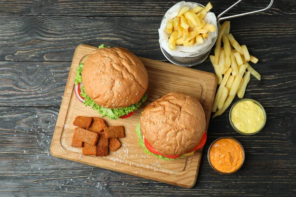 Concept Fast Food Rustic Wooden Table — Stock Photo, Image