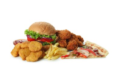 Beyaz arka planda izole edilmiş fast food kavramı