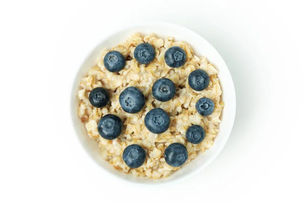 Bowl Oatmeal Tasty Ingredients Isolated White Background — Stock Photo, Image