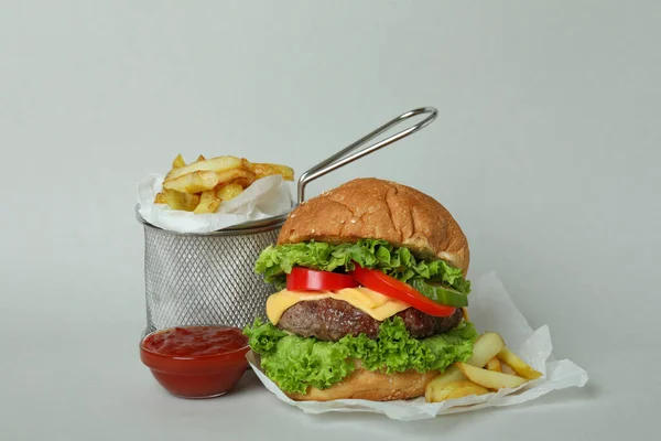 Begrebet Velsmagende Mad Med Lækker Burger - Stock-foto