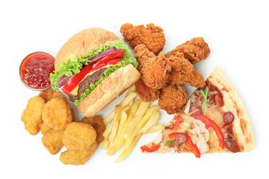 Beyaz arka planda izole edilmiş fast food kavramı