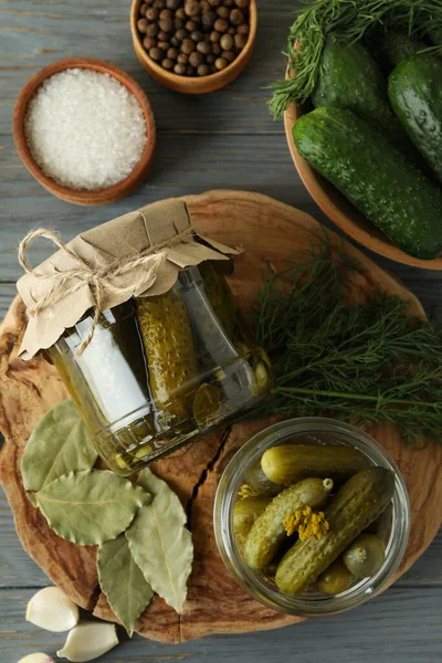 Concept Cooking Pickles Gray Wooden Table — Stock Photo, Image