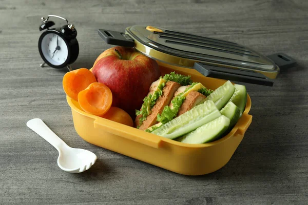 Lunch Box Tasty Food Gray Textured Background — Stock Photo, Image