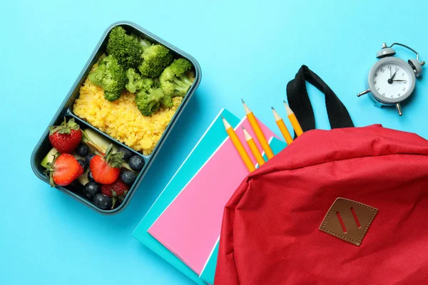 Study Concept Lunch Box Blue Background — Stock Photo, Image