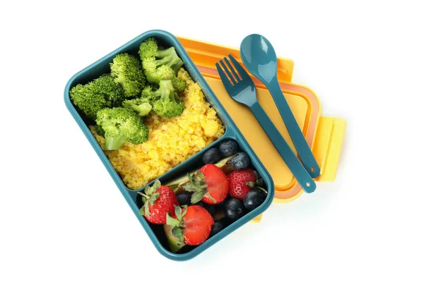 Lunchbox Met Voedsel Geïsoleerd Witte Achtergrond — Stockfoto