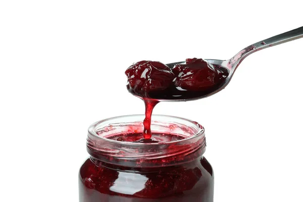 Tasty Cherry Jam Isolated White Background — Stock Photo, Image