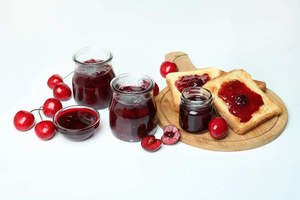 Cherry Jam Sandwiches Ingredients White Background — Stock Photo, Image