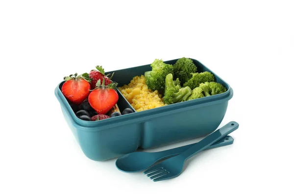 Lunchbox Met Voedsel Geïsoleerd Witte Achtergrond — Stockfoto