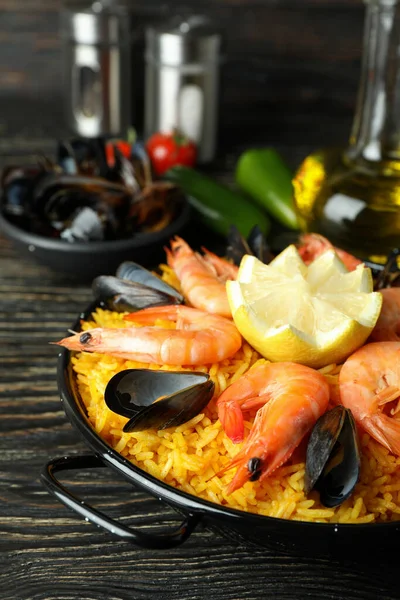 Concepto Deliciosa Comida Con Paella Española — Foto de Stock