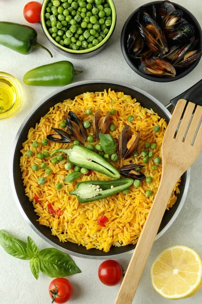 Concetto Cibo Delizioso Con Paella Spagnola — Foto Stock