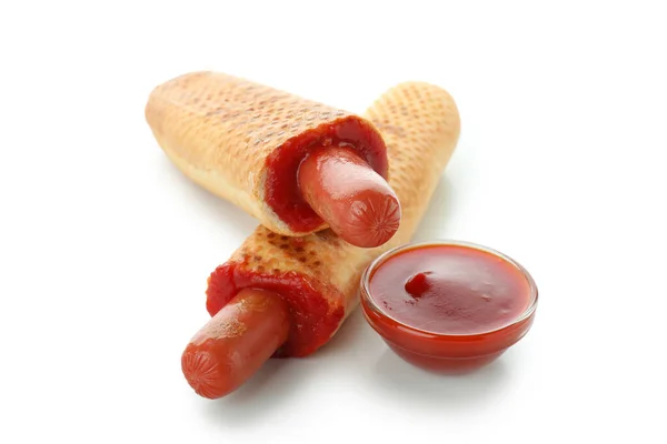Savoureux Hot Dogs Français Isolés Sur Fond Blanc — Photo