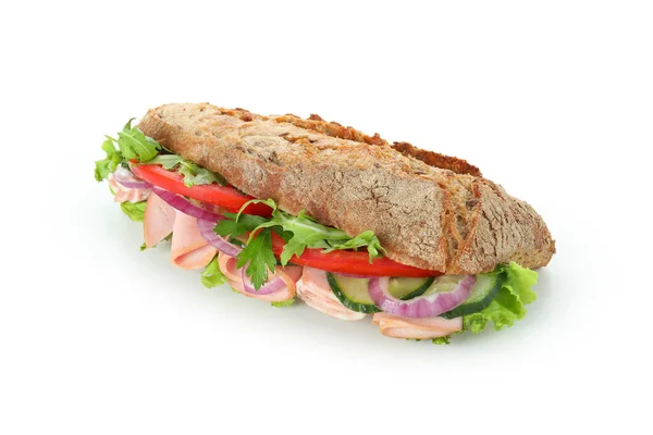 Смачний Бутерброд Чіабата Ізольований Білому Тлі — стокове фото