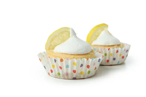 Lekkere Citroen Cupcakes Geïsoleerd Witte Achtergrond — Stockfoto