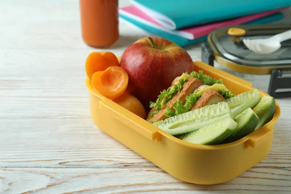 Study Concept Lunch Box White Wooden Table — Stock Photo, Image