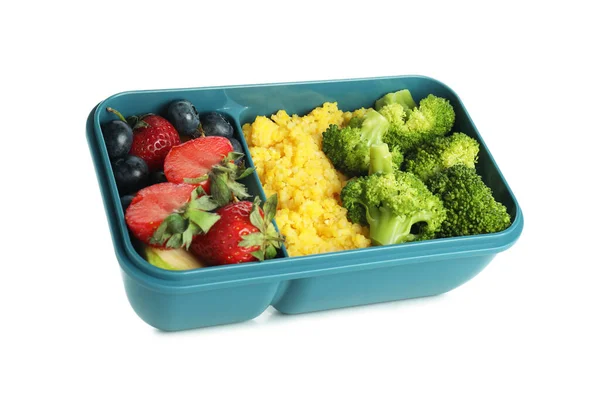 Lunchbox Met Voedsel Geïsoleerd Witte Achtergrond — Stockfoto