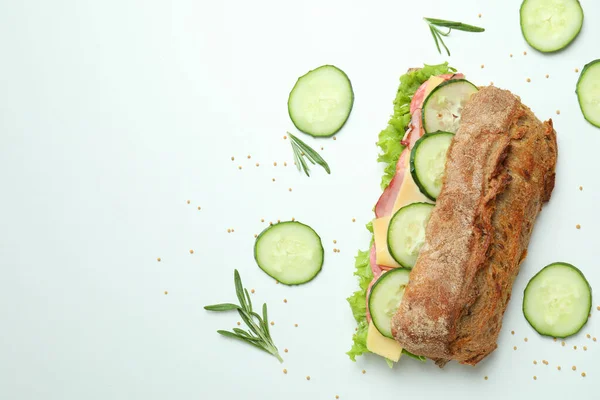 Ciabatta Sandwich Ingredienti Sfondo Bianco — Foto Stock