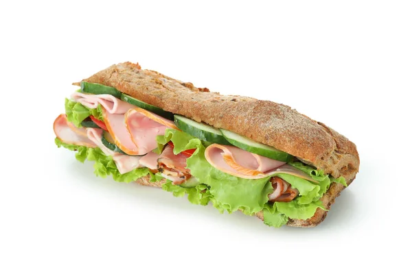 Savoureux Sandwich Ciabatta Isolé Sur Fond Blanc — Photo