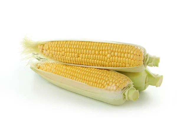 Świeża Surowa Kukurydza Odizolowana Białym Tle — Zdjęcie stockowe