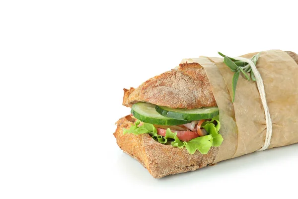 Вкусный Сэндвич Чиабаттой Белом Фоне — стоковое фото